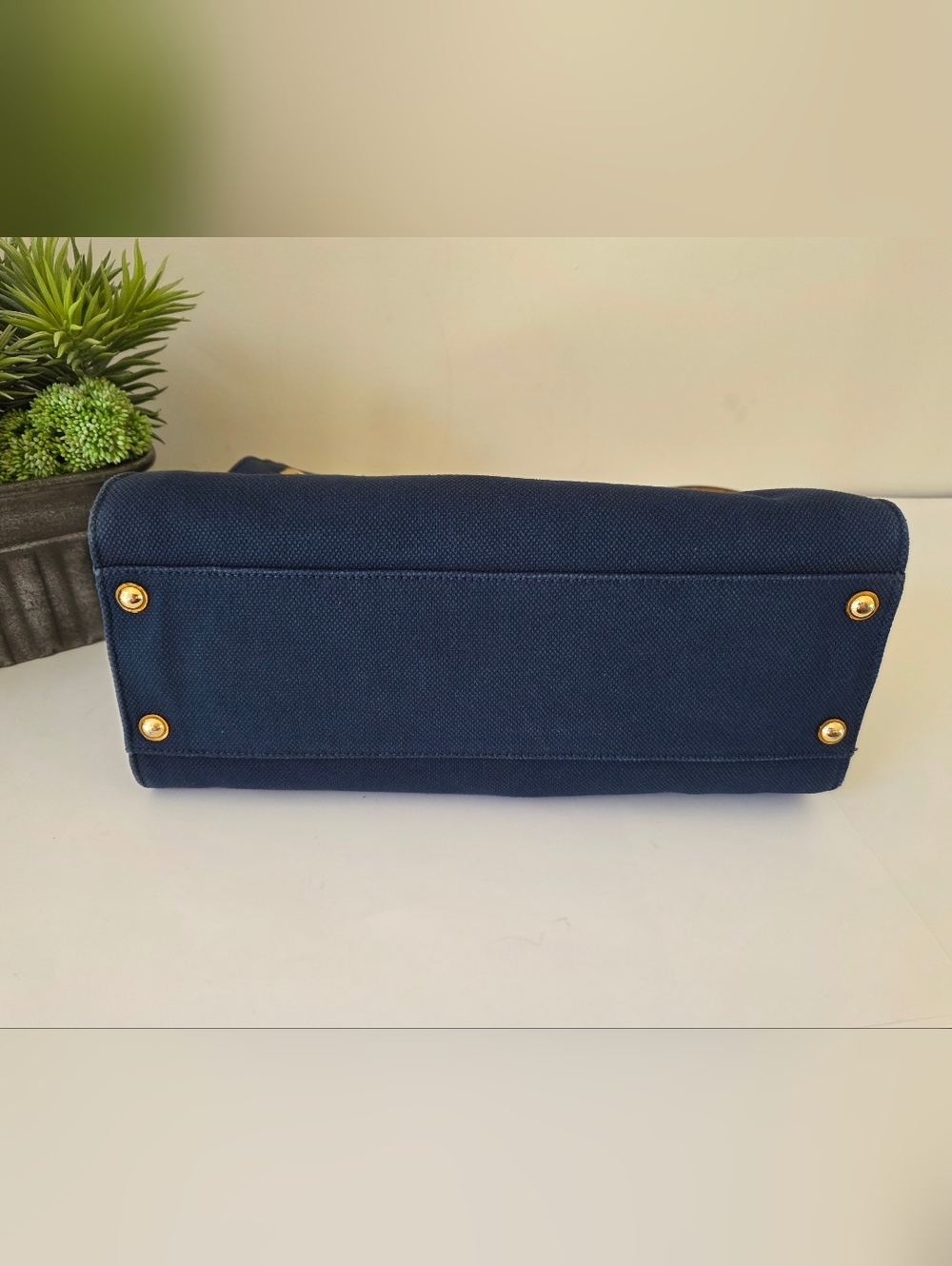 Michael Kors Hamilton East/West Large Tote Navy Canvas Leather Trim Crossbody - Picture 6 of 16
